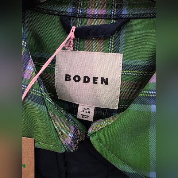 Boden Navy and Green Plaid Quilted Trench Coat - Picture 3 of 4